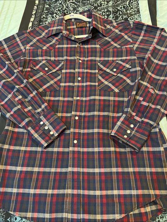 plains western wear Other - Plains Western Wear Men's Red & Navy Plaid Button-Down Shirt